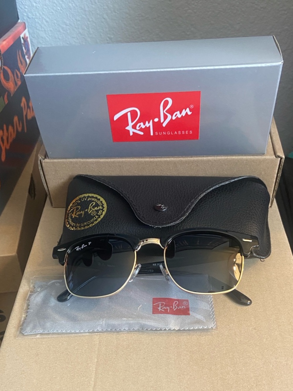 Ray-Ban Clubmaster Sunglasses - Black & Gold Trim